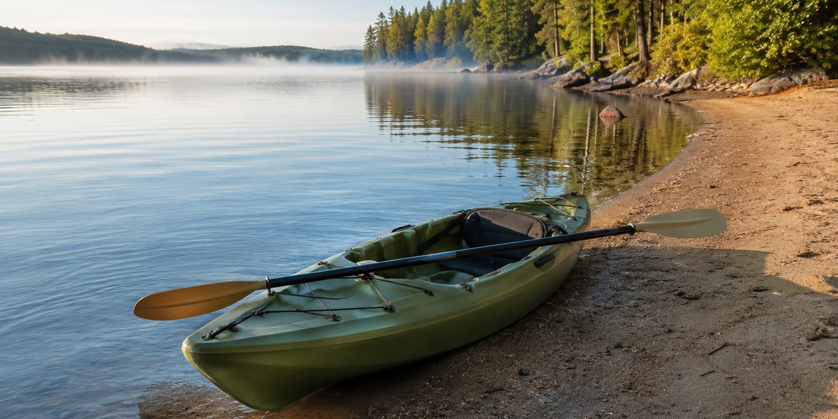 A kayak at the water's edge